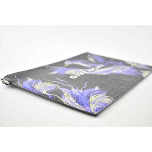 Givenchy Paris Black White Logo Purple Printed Phoenix Bird Zip Pouch Clutch Bag - Picture 7 of 12
